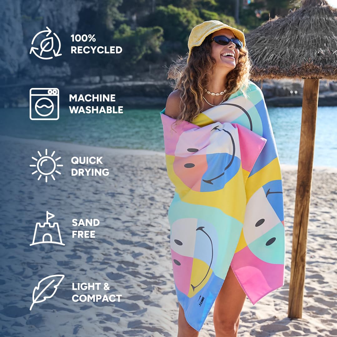 Dock & Bay Beach Towel - Quick Dry, Sand Free - Compact, Lightweight - 100% Recycled - Includes Bag - Calm - Large (160x90cm, 63x35)