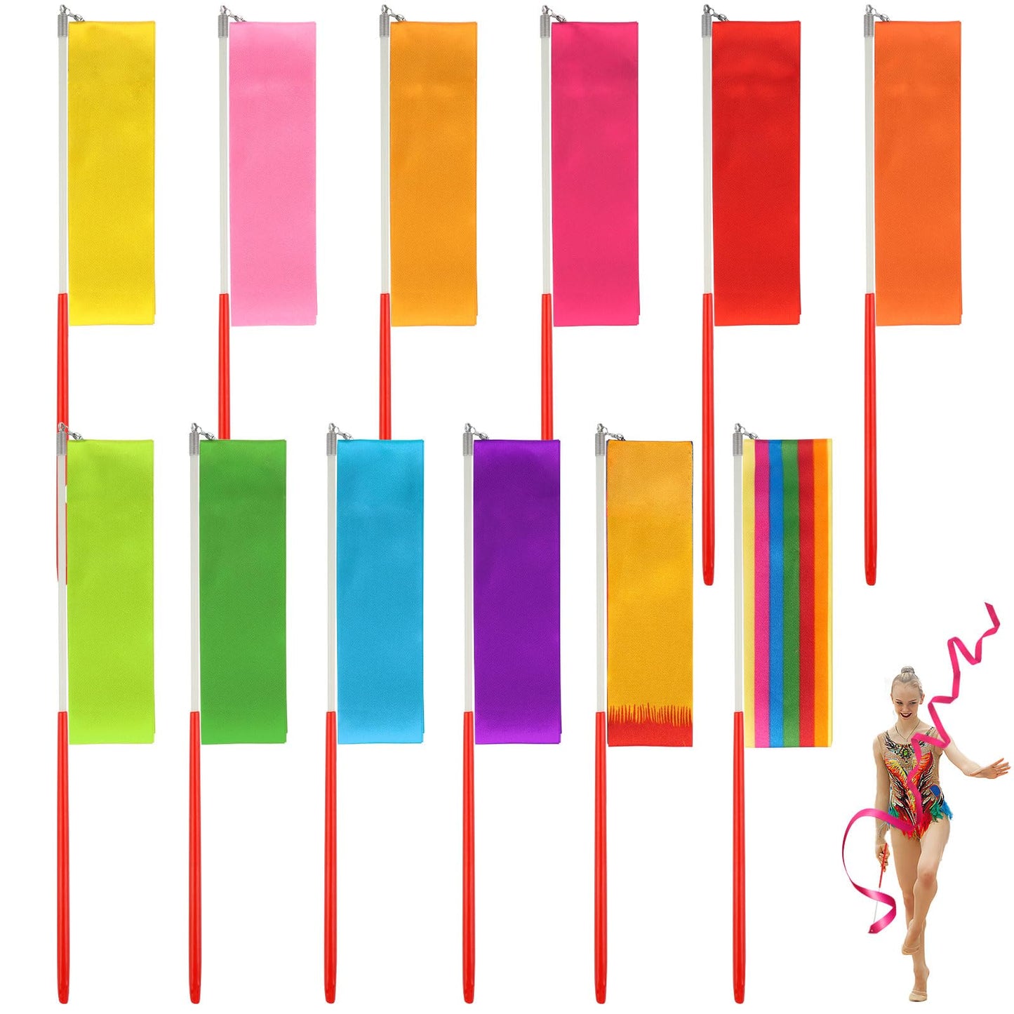 Okxiri 12 Pack Dance Ribbons for Kids, Dance Class, Birthday Party, Gymnastics, Princess Party Favors (Rainbow)