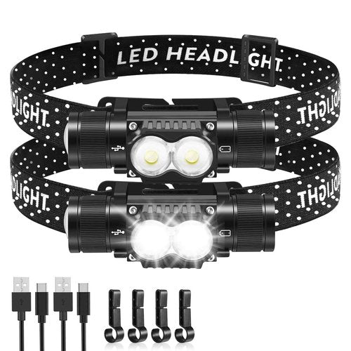 LOQOMI Headlamp Rechargeable 2 Pack, 1200 Lumen LED Head Lamp with 4 Light Modes, IPX6 Waterproof Super Bright High Lumen Headlamps, Adjustable Headstrap Headlights for Running, Camping, Outdoor