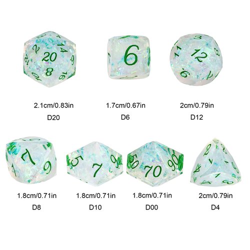 CRITALLIC 7PCS DND Dice Set,Transparent Sharp Edge Dice Set D&D RPG Polyhedral Die,for Dungeons and Dragons TTRPG Games Roleplaying Games,with Gift Box(Green)
