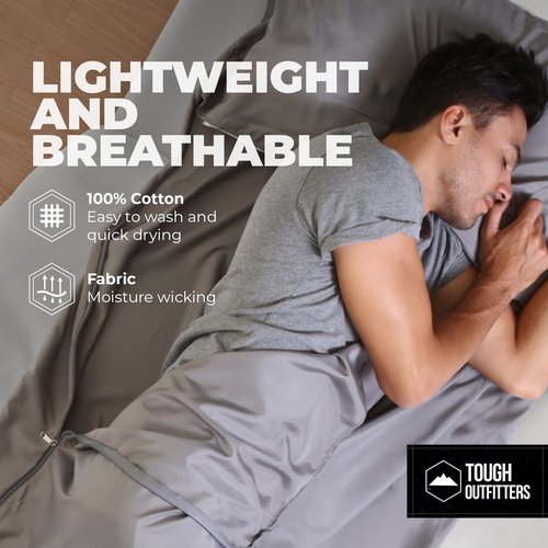 Tough Outdoors Sleeping Bag Liner - Adult Sleep Sack & Travel Sheets for Hotel - Travel Sleep Sack Backpacking & Camping - Sleeping Bag Liners - Hotel Bed Covering for Traveling