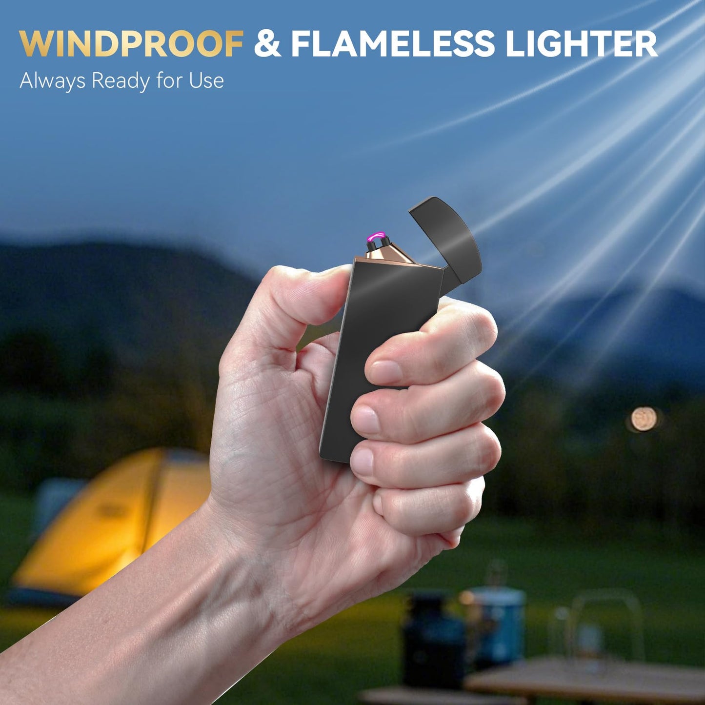 Coquimbo Gifts for Men Dad Him Husband, Electric Lighter USB Rechargeable Windproof Flameless Dual Arc Plasma Lighters for Candle Incense Camping (Black)