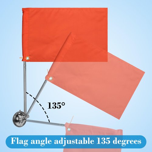 Orange Boat Flag Suction Cup, Double Fabric Orange Safety Flag, 11.4” x 19.3” Water Ski Flag with 52" Retractable Boat Pole & Suction Cup. Suitable for Water Skiing, Swimming, Surfing.