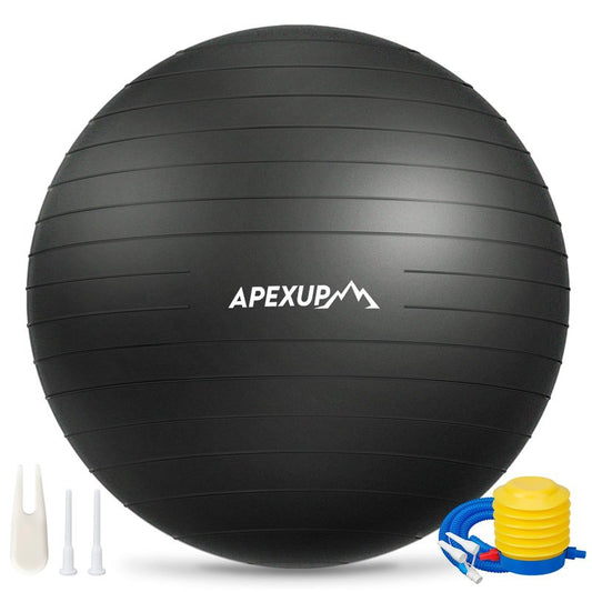 APEXUP Yoga Ball, 660 lbs Anti-Burst Exercise Ball with Pump, 5 Sizes (M (19"~22'') 55cm, Black)