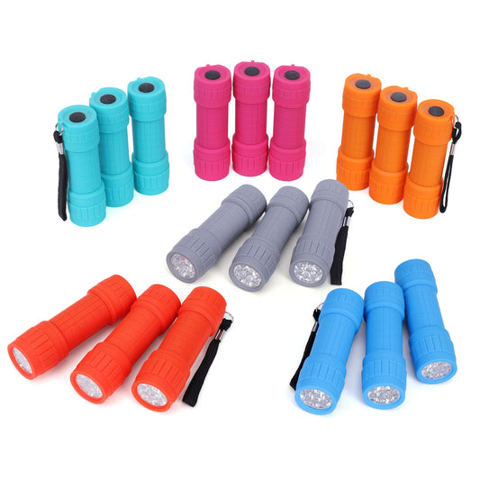 FASTPRO 18-Pack, 9-LED Mini Flashlight Set, AAA Batteries are Included and Pre-Installed, Perfect for Class Teaching, Camping, Wedding Favor