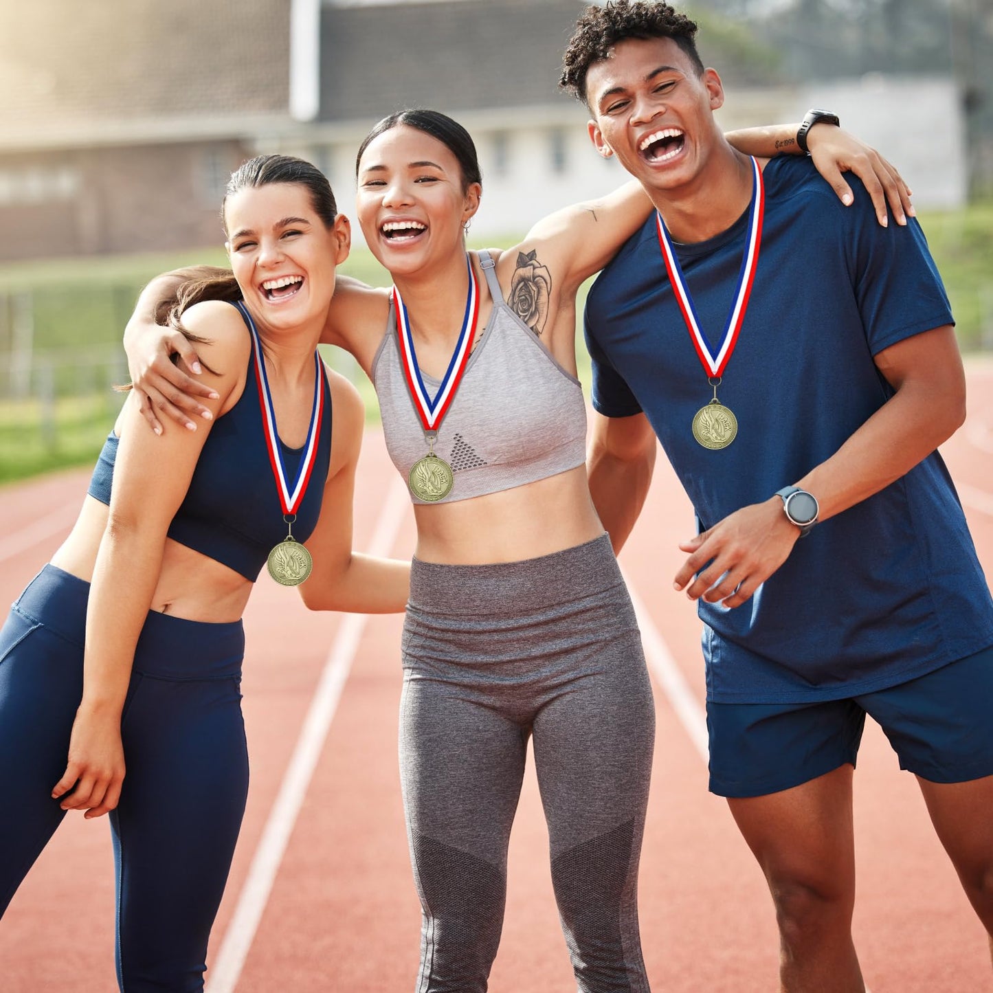 Ferreve 48/96 Pcs Sports Award Medals Bulk with Neck Ribbons Champ Winner Medal Sports Day Favors Prizes for Team Competitions Tournaments Match Party(48pcs,Track and Field)