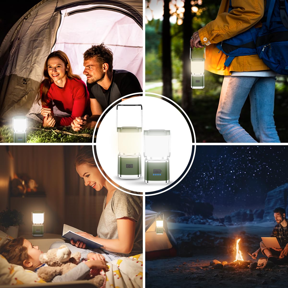 LED Camping Lantern, High Lumens Camping Light Rechargeable with 4 Light Modes, Waterproof, Camping Essentials, Mini Lantern Flashlight for Camping, Hurricane, Emergency, Hiking, Power Outages, 4pc