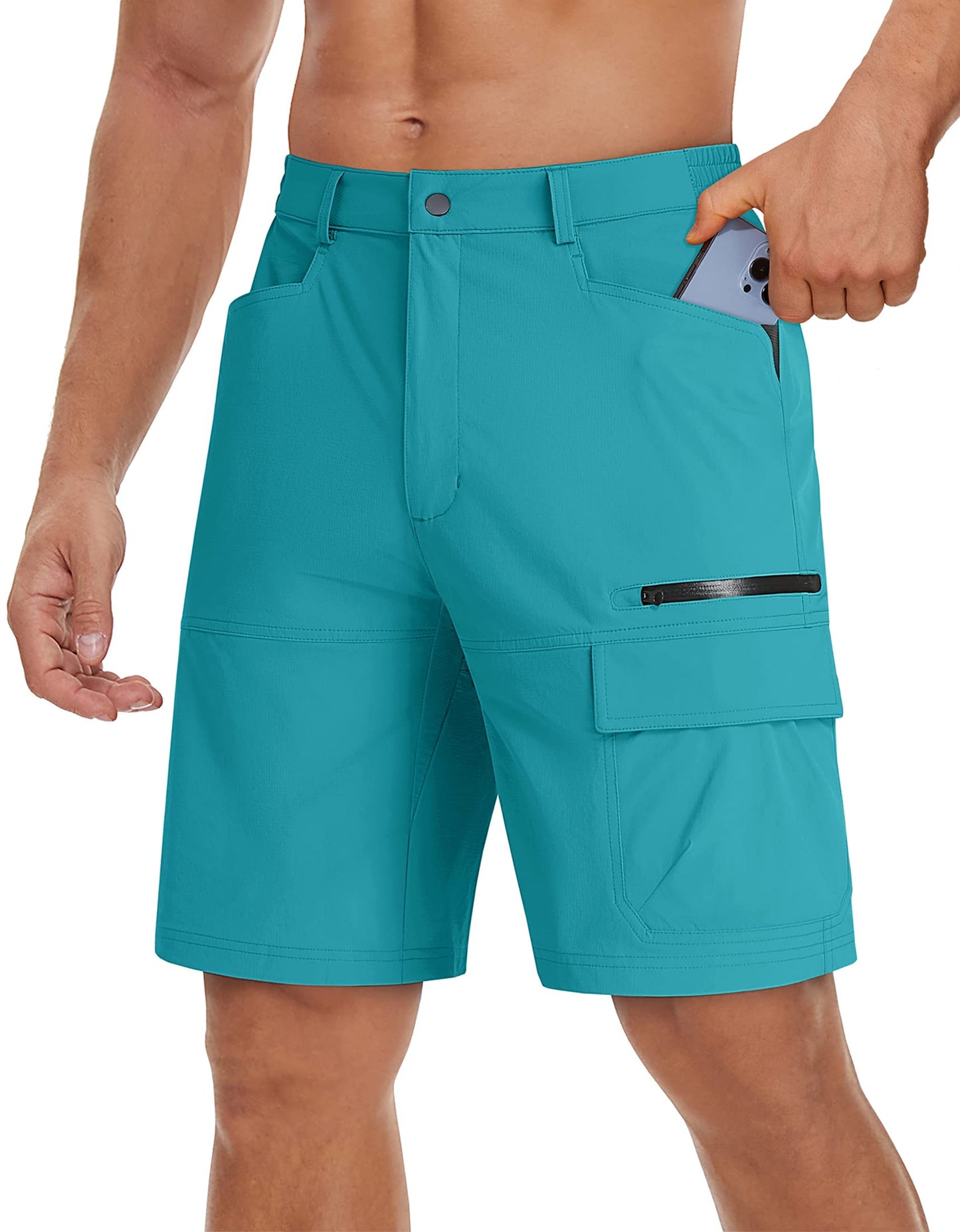 TACVASEN Men's Summer Hiking Cargo Shorts Lightweight Quick Dry Casual Golf Dress Tactical Shorts with Pockets Fishing Work Lake Blue 36