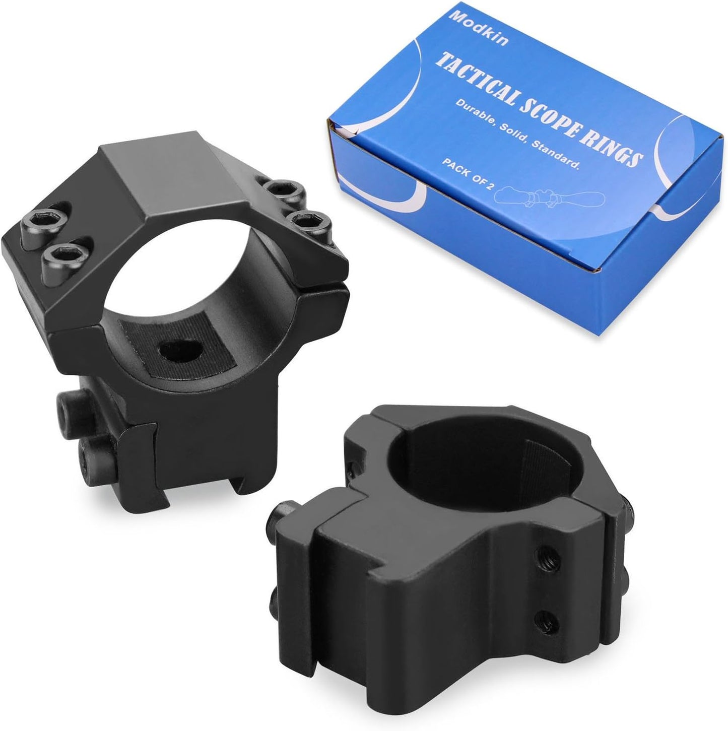 1'' Dovetail Scope Rings, Medium Profile Scope Mounts for 11 mm Dovetail Rails - 2 Pieces (One has Stop pin)