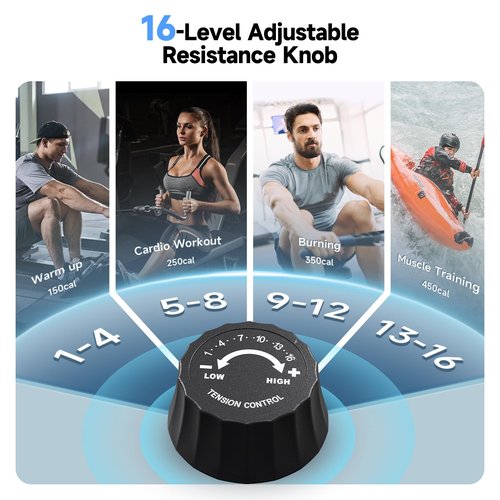 Rowing Machine for Home, 350 LB Capacity, 16-Level Silent Resistance, Magnetic Rowing Machines for Home Foldable, Full-Body Workout Compact Rowing Machine for Cardio & Strength with APP Support