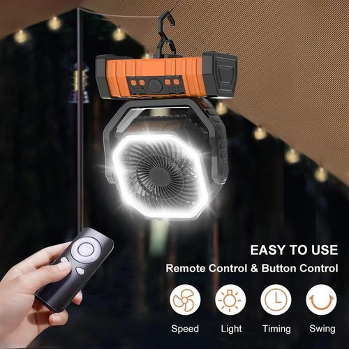 AVVCRMYIUY Portable Fan Camping Fan 20000mAh Rechargeable Portable Camping Fan Wireless Camping, Tent Ceiling Fan with Light Remote Control