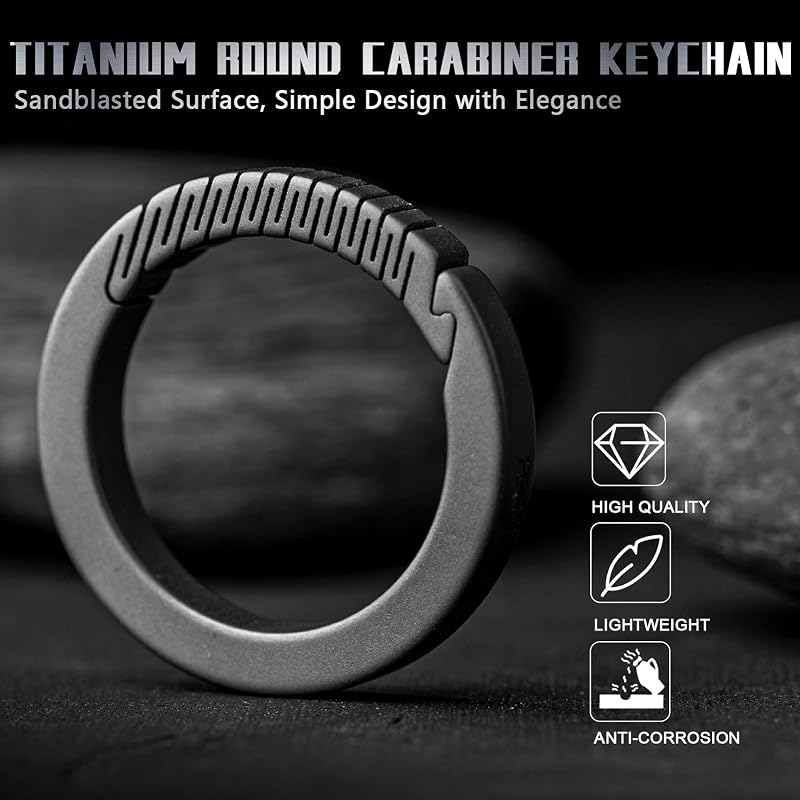 TISUR Titanium Carabiner Key Ring Clip, Gray Round Variation