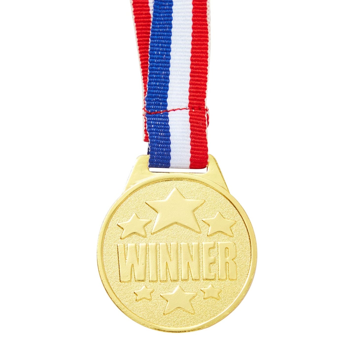 Juvale Gold Medals for Awards - 1.5 in Metal Winner Medals with 15.3 in Red, White & Blue Ribbon - Bulk 24 Pack for Kids & Adults Sports, Academic & Tournament Participation