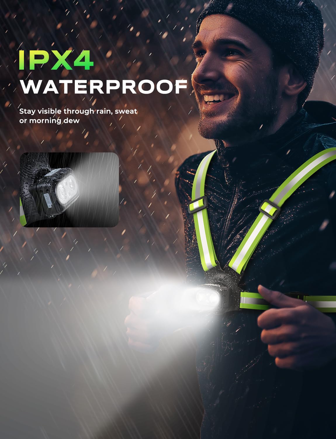 Viccux 500LM High-Visibility Running Lights for Runners, Adjustable 45° Beam & 360° Reflective Vest, IPX4 Waterproof Running Vest Light for Night Walking/Cycling/Jogging, 3.5-20Hrs Runtime