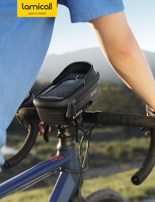 Lamicall Bike Frame Bag Waterproof - [1s Release] [2 in 1] Bike Phone Bag, Bike Phone Holder Mount, Bicycle Top Tube Bag, Cycling Pouch with Rain Cover, Bike Accessories for Phones Under 7"