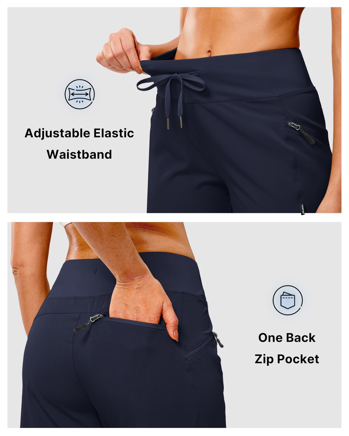 SANTINY Women's 9" Hiking Shorts with 3 Zipper Pockets Lightweight Quick Dry Long Shorts for Women Athletic Travel (Navy_XL)