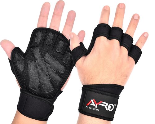 AYRO Ventilated Weightlifting Workout Gloves for Men & Women, Gym Gloves with Built-in Wrist Wraps for Men & Women-Best for Weightlifting, Gym Fitness, Cross Training (X-Large) (Black, Medium)