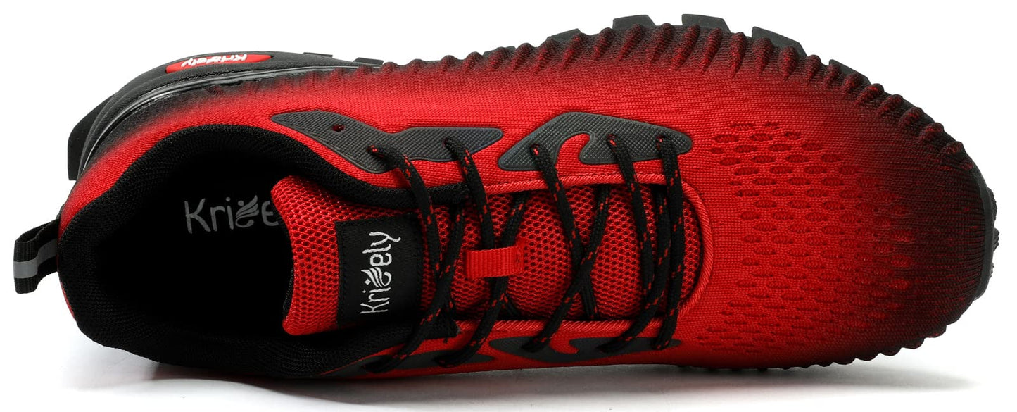 ikunka Men's Fashion Sneakers Lightweight Breathable Walking Shoes Tennis Cross Training Shoe Non Slip Trail Running Shoes（Black Red 13）