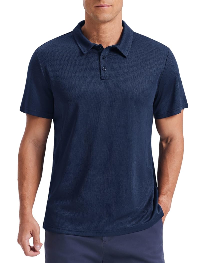 PINSPARK Men's Golf Polo Shirt - Quick Dry, Short Sleeve, Navy XL