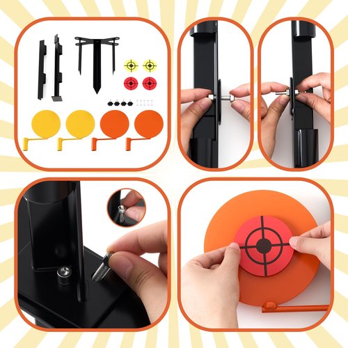 Viorawhite .22 Rimfire Dueling Tree Target Kit 4 Heavy Duty 6" x 3/8" Ar500 Steel Rotate Swing Paddles Shooting Targets Bracket with 20 High Visibility Bullseye Paper for Training Shooting Competition
