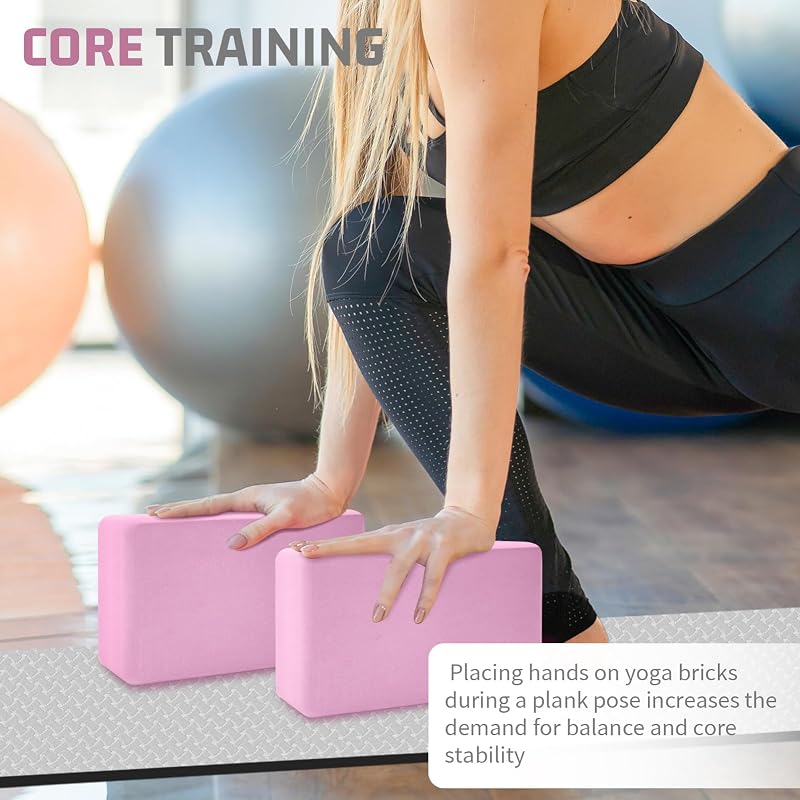 Light Pink 2 Pack Yoga Blocks 3x6x9 in Rounded Edges Non-Slip EVA Foam