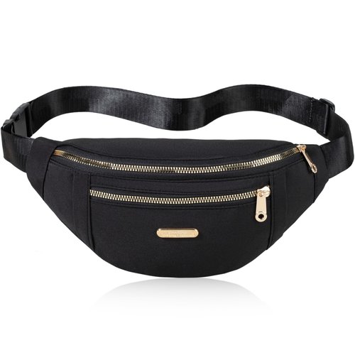 Fanny Pack Waist Pack for Women, Waterproof Waist Bag for Running Sports Travel - Black