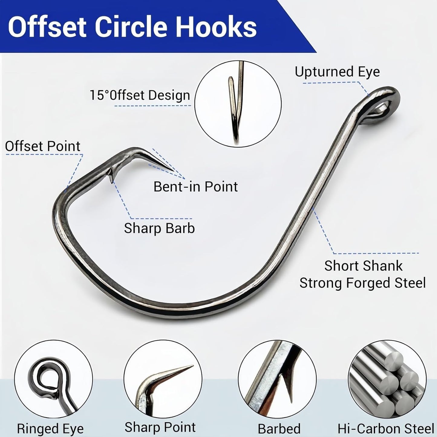 170Pcs Circle Hooks Set, Sturdy Offset Catfish Circle Fishing Hooks Barbed Octopus Fish Hook Saltwater&Freshwater 9 Sizes Assorted 1# 1/0 2/0 3/0 to 8/0