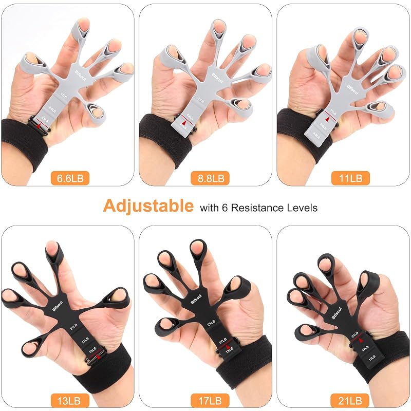 Grip Strength Trainer Kit with Hand Gripper, Finger Exerciser & Stress Ball – Black Grey Variation