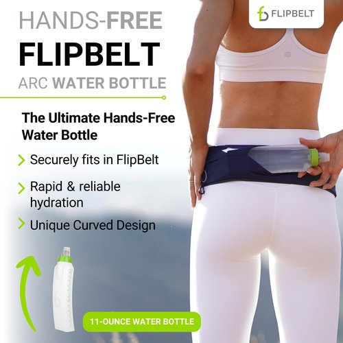 FlipBelt Arc Water Bottle Running Belt, Curved Hydration Running Bottle, 11 Fl. Oz, Green