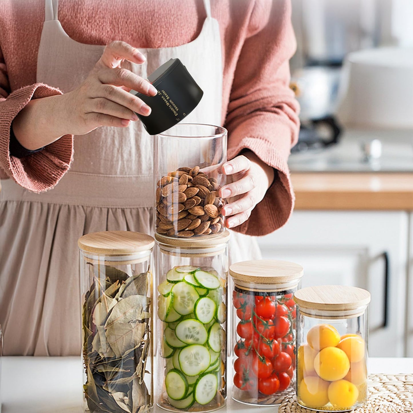 HAPIGO One-Touch Automatic Vacuum Food Sealer Machine for Cans Mason Jars Containers USB Rechargeable Portable Electric Air Sealer for Home Use & Food Preservation Your Kitchen's Best Friend