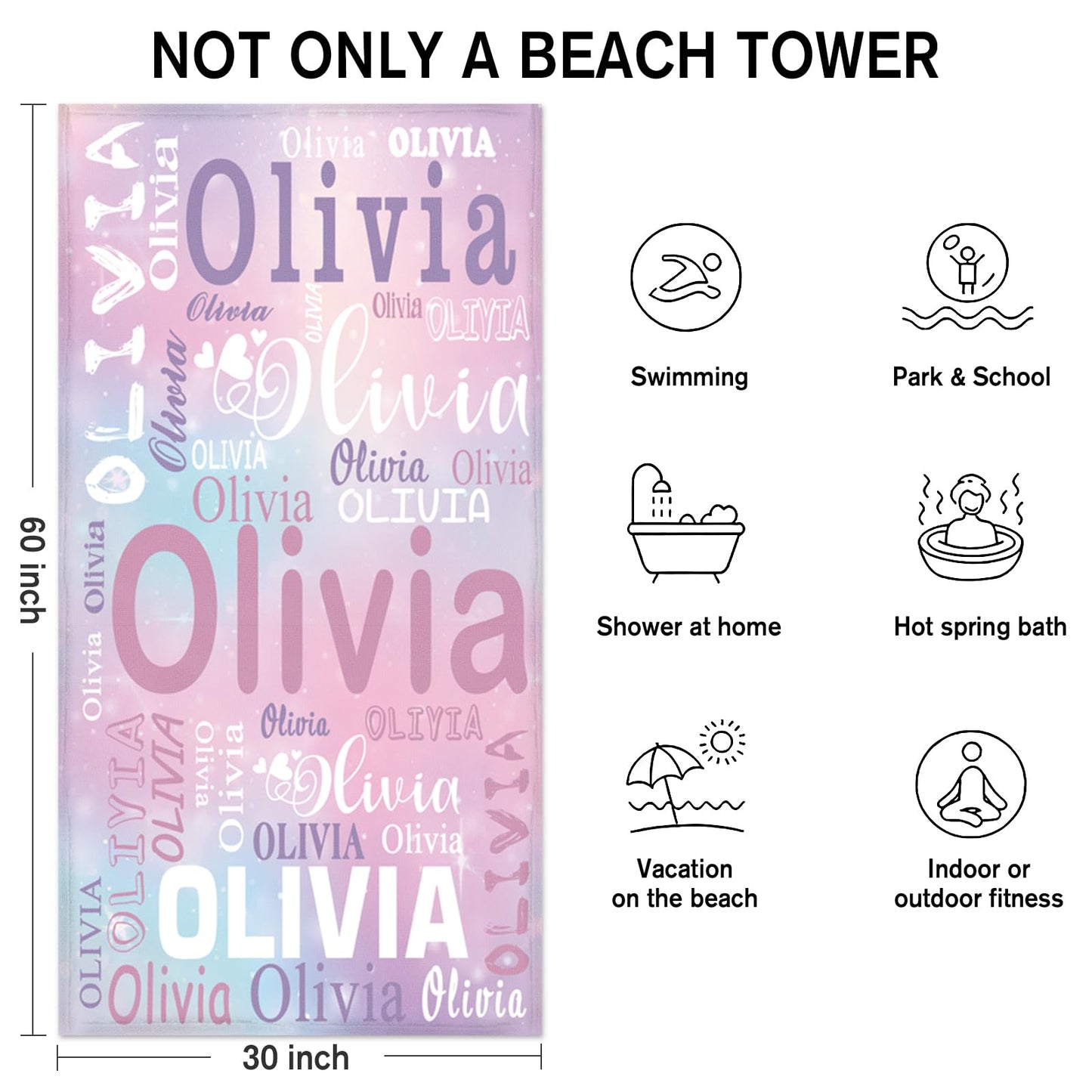 EVER2000 Personalized Beach Towels for Kids Custom Sand Free Beach Towel with Names Quick Dry Microfiber Pool Towels for Girls Boys Summer Beach Easter Gifts for Kids Teens