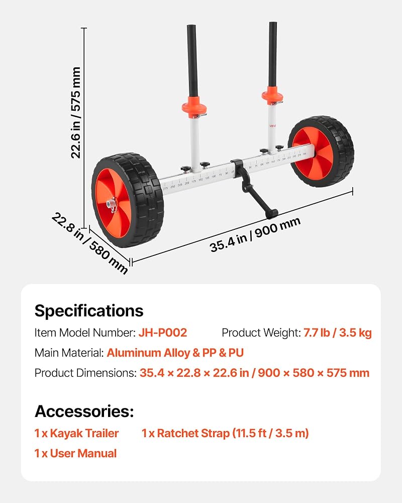 Kayak Cart Dolly 230 lbs Load Capacity with 10" PU Tires, Foldable Canoe & Paddleboard Transport trolley