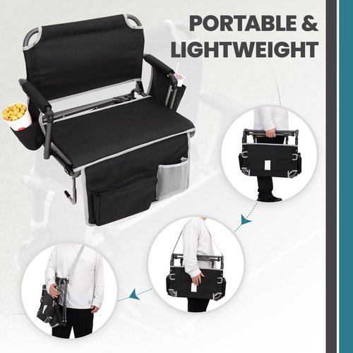 FUNDANGO Portable Stadium Seats with Back Support, Folding 2 in 1 Wide Bleacher Chair with Large Pocket and Cup Holder for Sport Events Concerts
