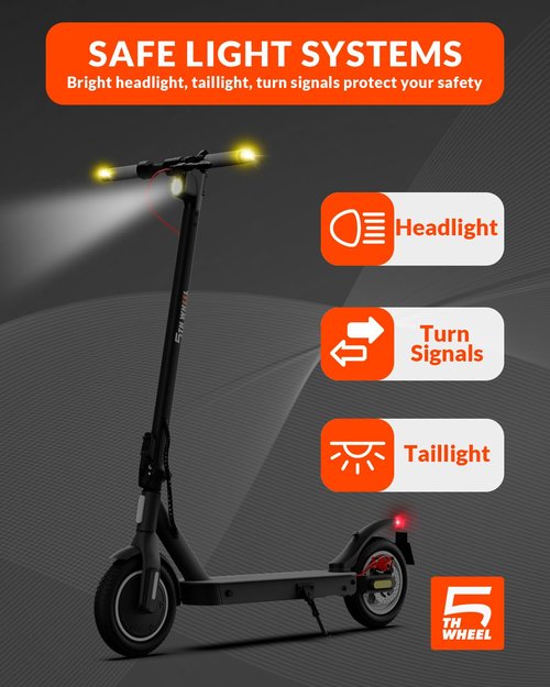 5TH WHEEL V30PRO Electric Scooter, 10" Solid Tires, 350W Motor & 18 MPH, 19.9 Miles Range E-Scooter with E-Lock, Dual Brakes and Suspension, Foldable Adults Commuter Scooter with Turn Signals and APP