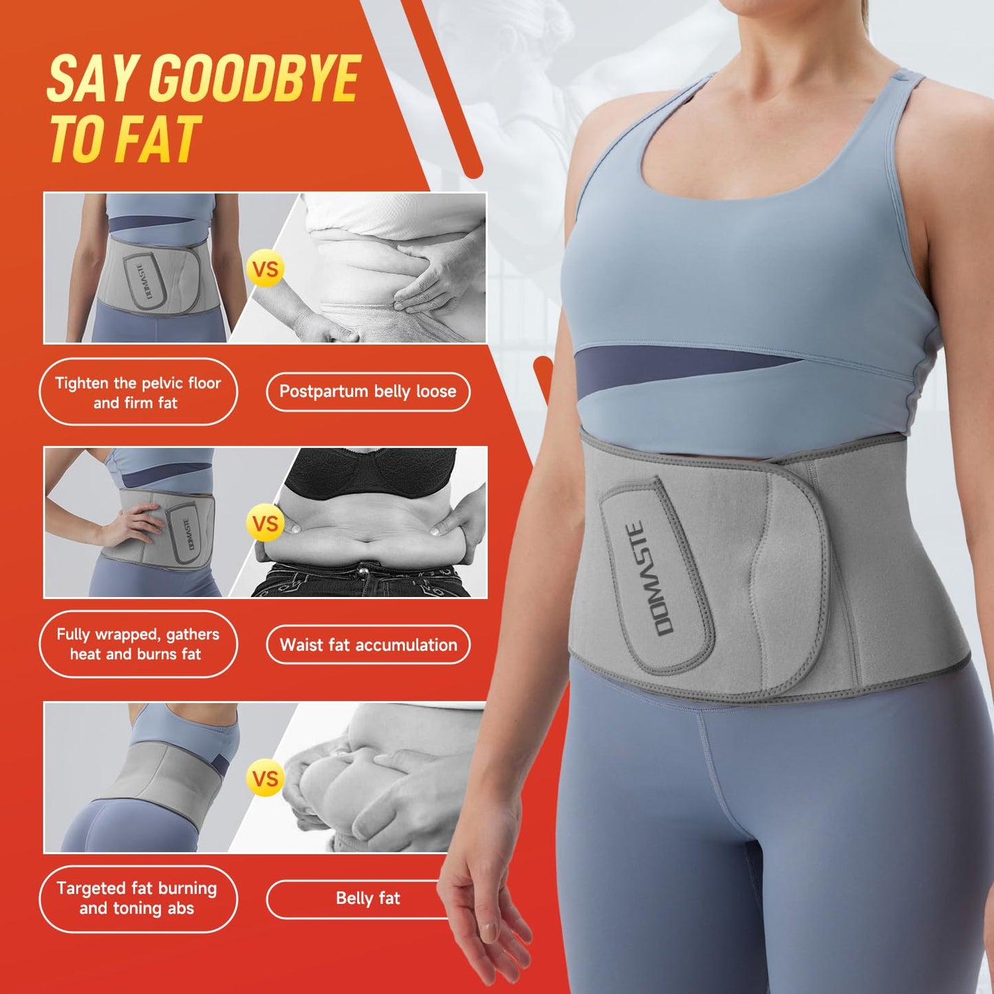 Domaste Waist Trimmer for Women & Men - Sweat Belt Waist Trainer Stomach Wrap for High-Intensity Training & Workouts(Lunar Rock)