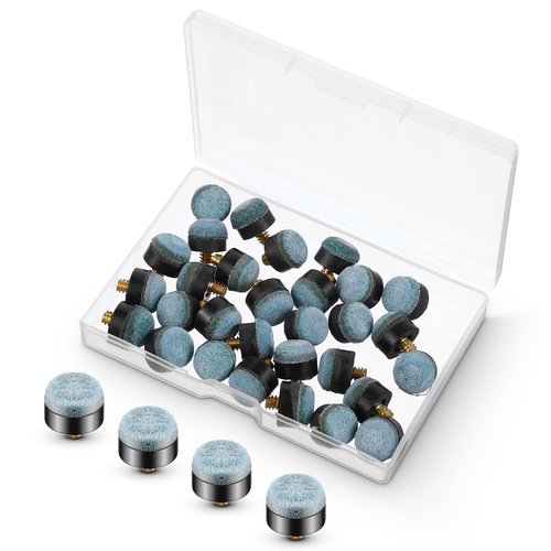 HaiFafafaing 30 Pcs Pool Stick Tips, Screw on Tip, 12mm and 13mm (15 Each) Pool Cue Tips Replacement Kit, Leather-Plastic-Metal Ferrules for Billiard Cues Accessories