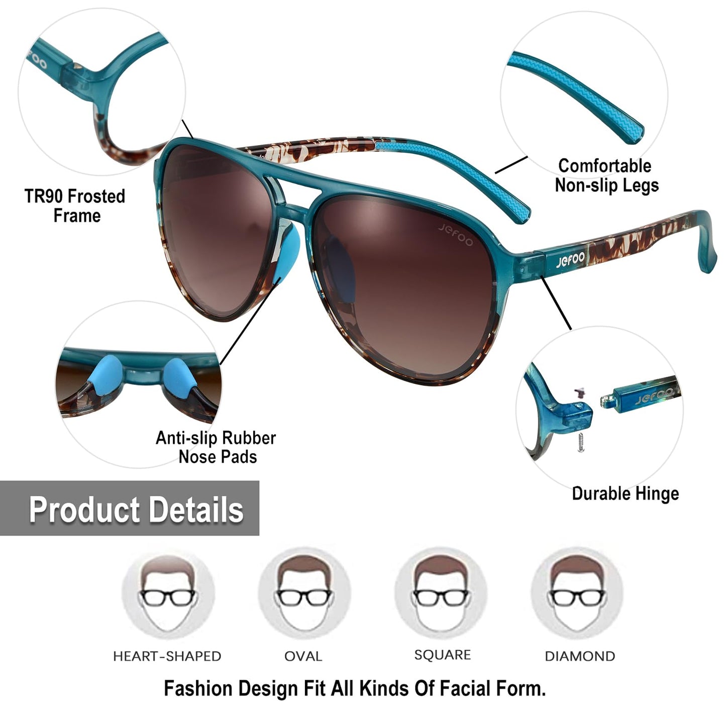 Jefoo Polarized Aviator Sunglasses for Women Men Retro Trendy Sports Sunglasses for Outdoor UV400 Protection