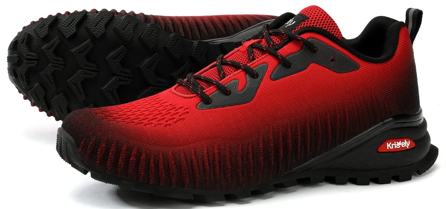 ikunka Men's Fashion Sneakers Lightweight Breathable Walking Shoes Tennis Cross Training Shoe Non Slip Trail Running Shoes（Black Red 13）