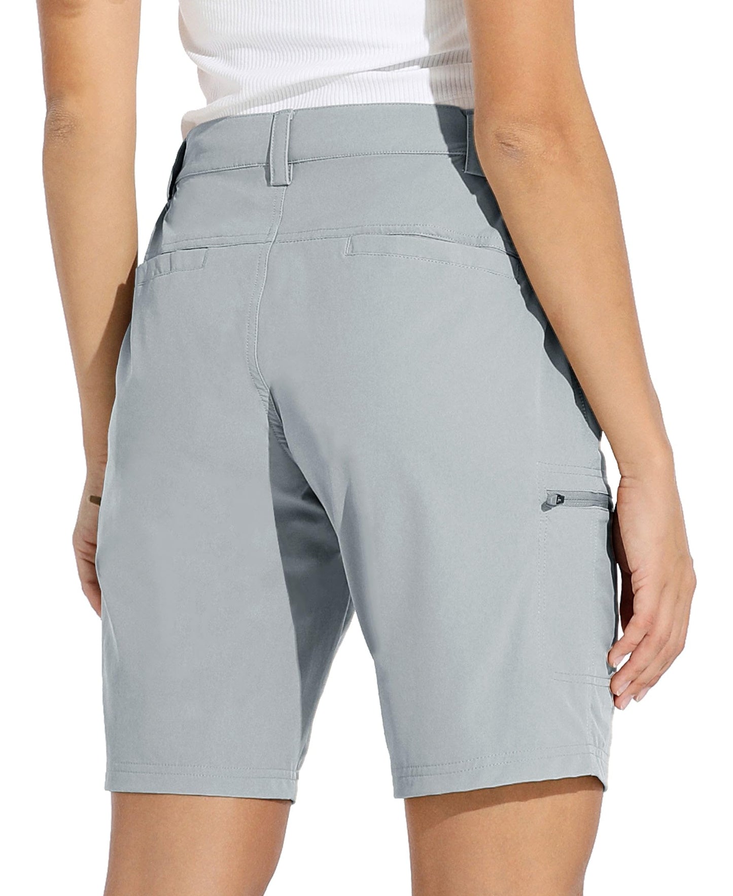 Willit Women's 10" Hiking Cargo Shorts Stretch Golf Active Long Shorts Quick Dry Outdoor Summer Shorts Gray L
