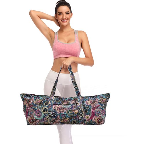 Qlckyed IwIeIaIrI Flower Pattern Zipper Yoga Mat Bag Duffle Bag Large Multipurpose Exercise Yoga Mat Bag and Yoga Mat Tote Bag Strap Zipper Pockets