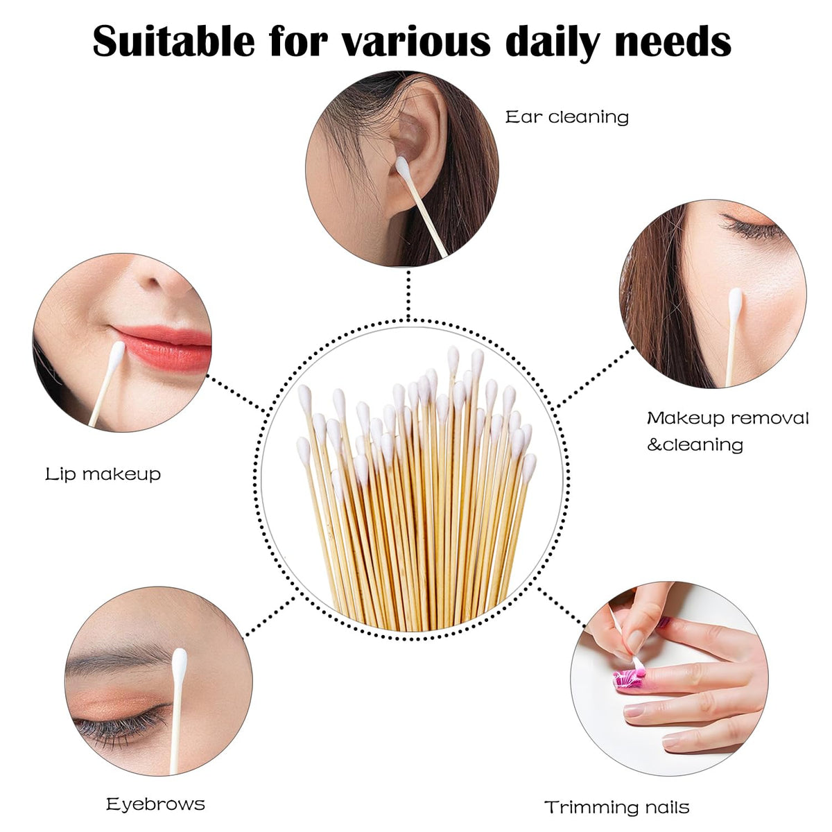 500 PCS 6" Long Cotton Swabs with Bamboo Handle for Makeup, Gun Cleaning or Pets Care