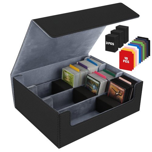AOBOPLE 1800+ Trading Card Storage Box,MTG Deck Box with 10 Pcs Colorful Dividers & 3 Foam Supporters Commander Card Deck Case for Magic Game Cards, TCG, PTG