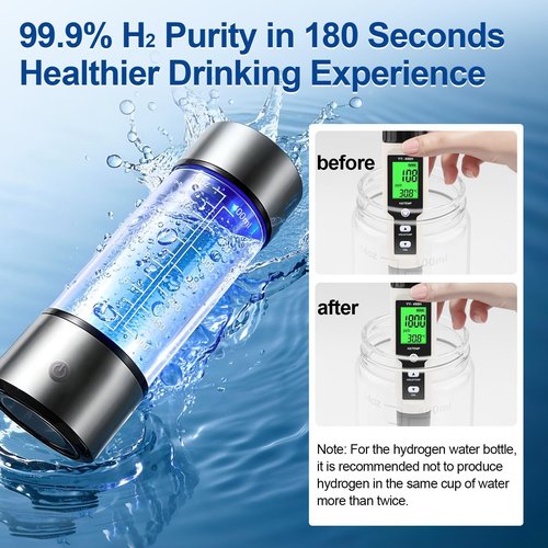 3Min Hydrogen Water Bottle, 1800ppb Hydrogen Water Bottle Generator - SPE/PEM Technology, Gifts for Women, 14OZ Portable Hydrogen Water Generator - Back to School Gift, for Home, Gym, Travel & Office