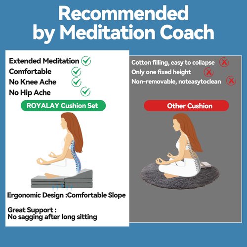 ROYALAY Adjustable Meditation Cushion for Sitting on Floor, Large Yoga Pillow for Adult, 3 Adjustable Heights Meditation Pillow, Ergonomic Meditation Cushion Set for Hip and Knee Support