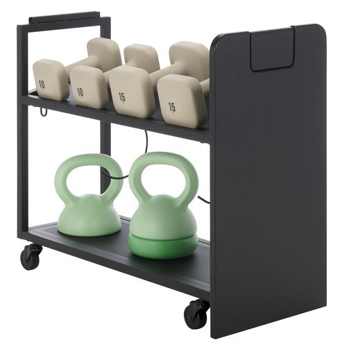 SEI Furniture Sidekick Rolling Workout Equipment Rack – Hidden Weight Storage Organizer with Hooks & Shelves for Home Gym, Yoga Mat, Kettlebell, Dumbbells – Black