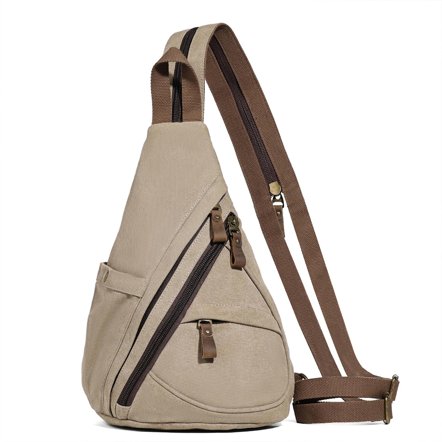 KL928 Canvas Sling Bag - Small Crossbody Backpack Shoulder Casual Daypack Rucksack for Men Women(Large Version,Khaki)