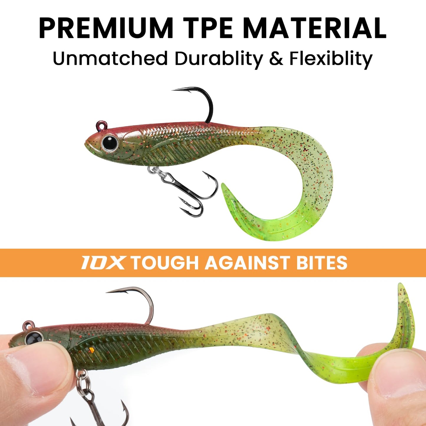 TRUSCEND Duramax Easy Catch TPE Soft Fishing Lures with BKK Hooks, Trembly Sinking and Vibrating Swim for More Bites, Pre-rigged Tear-Resistant Swimbaits for Bass, Trout, Crappie, Freshwater Saltwater