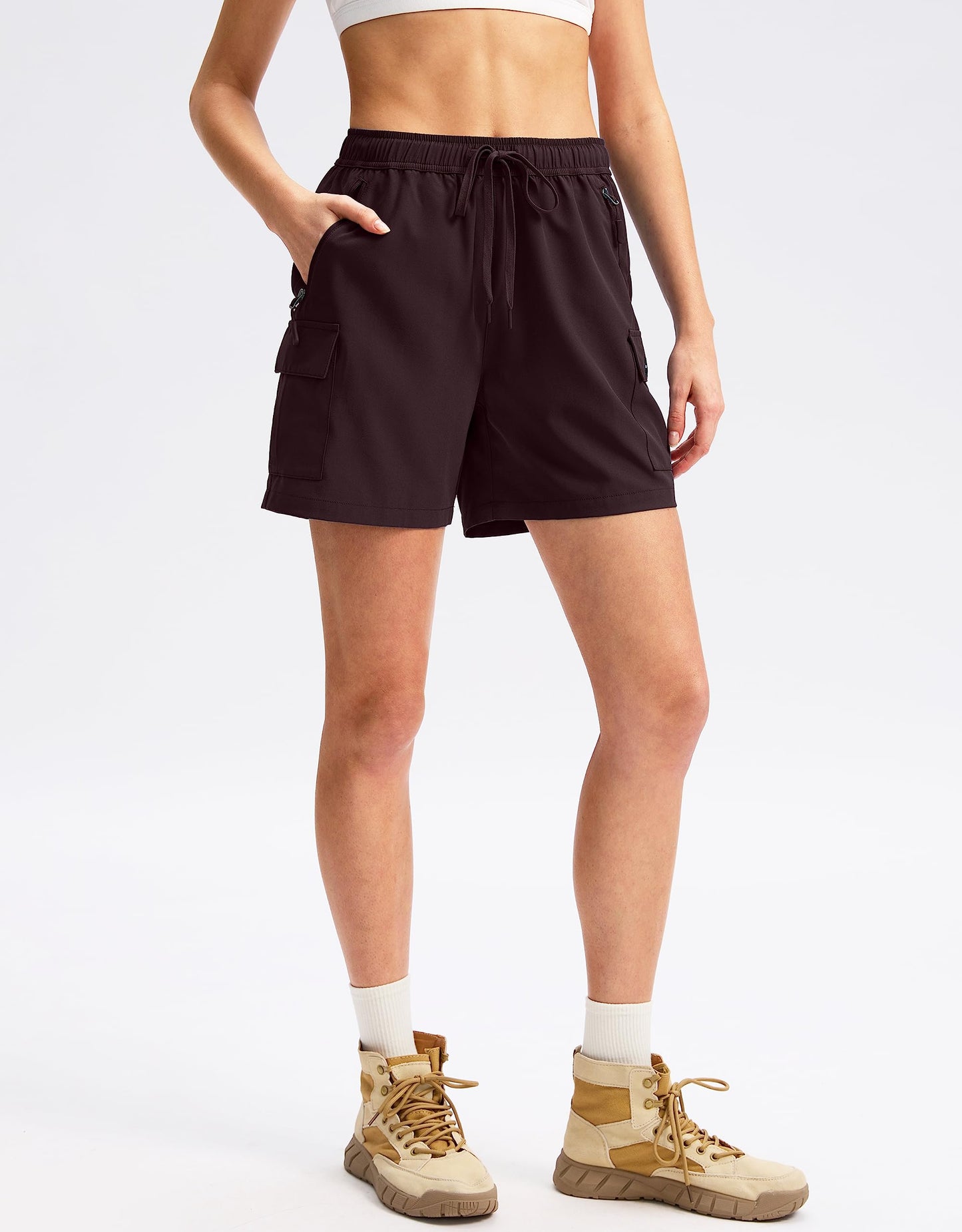 SANTINY Women's 5''/ 7''/9'' Hiking Cargo Shorts Quick Dry Lightweight Summer Shorts for Women Athletic Golf Zipper Pockets(Wine_XXL)