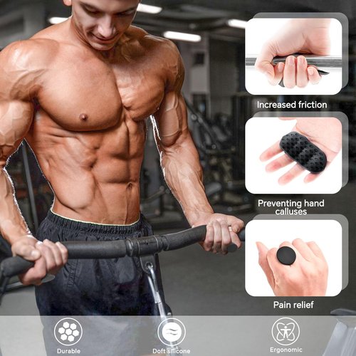 Anti Slip Workout Grips Fingerless Gym Gloves, Black Rubber Weight Lifting Grips for Men Women, Hand Palm Protection Grips for Training and Exercise, Deadlift