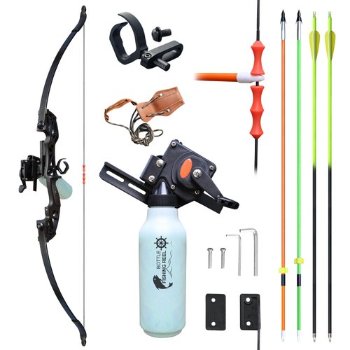 Bow Fishing Combo Kit Bowfishing Bow, Fishing Kit Multi Scenery Hunting Practice, Complete Accessories Reel Arrows 30lbs 40lbs (Black, 30lbs)